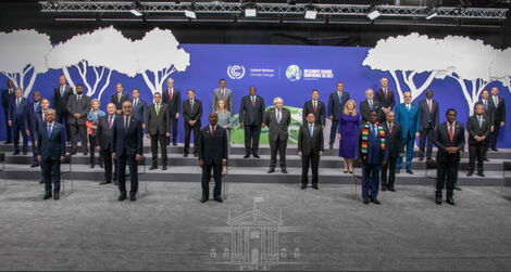 President Uhuru Kenyatta poses for a photo with World Leaders in Glasgow, Scotland on Tuesday, November 2, 2021.