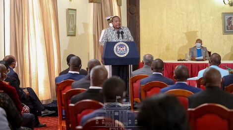President Uhuru Kenyatta speaks after awarding Presbyterian University of East Africa a charter at State House on Wednesday, December 2, 2020.