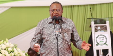 President Uhuru Kenyatta speaks during the funeral service for Mama Hannah Mudavadi at Mululu village in Vihiga County