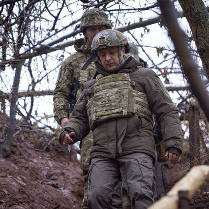 President Volodymyr Zelenskyy at Donbas region, eastern Ukraine, in 2021