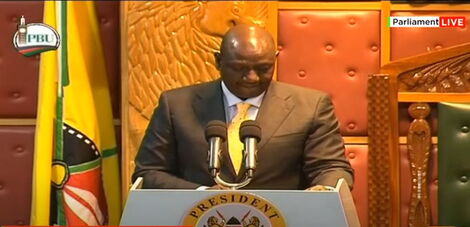 President William Ruto addessing MPs and Senators during the official opening of the 13th Parliament.JPG