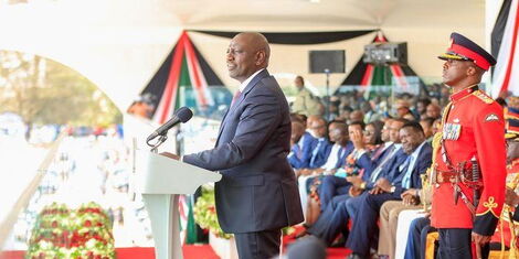 President William Ruto addresses the public during the Mashujaa Day celebrations on October 20, 2022