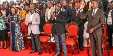 President William Ruto, DP Rigathi Gachagua and Governor Moses Badilisha join faithfuls for a thanksgiving church service on Sunday, December 11, 2022.