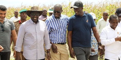 President William Ruto, governors Johnson Sakaja, bdulswamad Shaeriff and Gideon Muranga during a visit to the Galana Kulalu project on January 3, 2022.