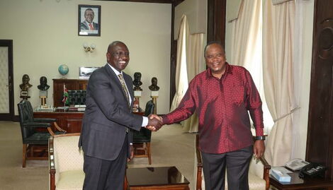 President-elect William Ruto greets President Uhuru Kenyatta at State House on Monday, September 12, 2022.