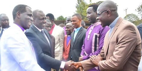 President-elect William Ruto is welcomed by the clergy to an inter-denominational thanksgiving service in Maua on Sunday, September 11 , 2022.