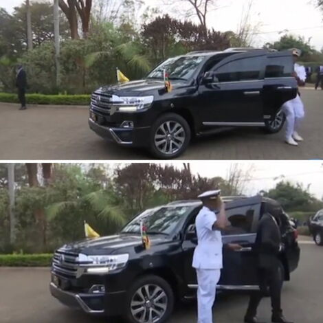 President William Ruto's aide-de-camp caught by surprise after Ruto opens the door himself contrary to the norm
