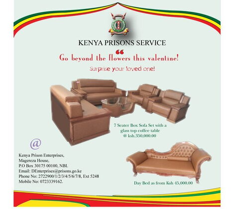 A poster by Kenya Prisons Service (KPS) on their Valentine's furniture items offer.