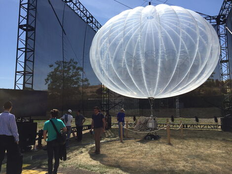 A high altitude WiFi internet hub, a Google Project Loon balloon, on display.