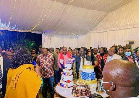 President Uhuru Kenyatta during the Raila Odinga's private birthday party in Karen on January 7.