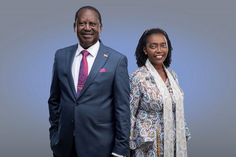 From left Azimio La Umoja One Kenya Coalition flagbearer Raila Odinga and his deputy Martha Karua posing for a photo in a past event