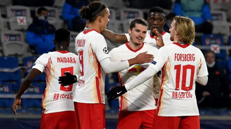 RB Leipzig players celebrate during a past match