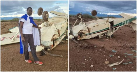 A photo collage of David Rudisha and a crashed plane