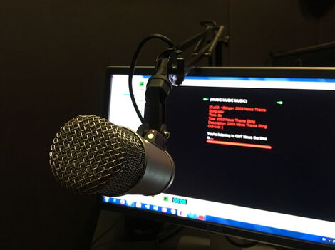 A radio studio microphone