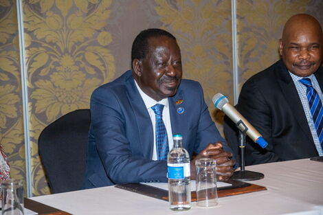 Azimio flagbearer Raila Odinga and his spokesman Prof. Makau Mutua addressing the media in a past event