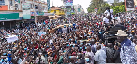 ODM leader Raila Odinga (right) addresses supporters in Eldoret on October 15