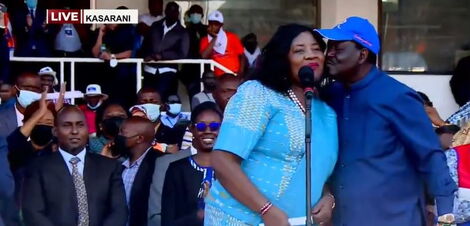 Mama Ida Odinga and her husband Raila Odinga at Kasarani Stadium during Azimio la Umoja national convention on Friday, December 10, 2021