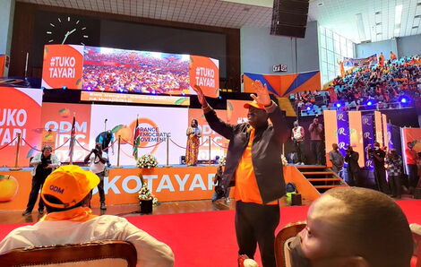 ODM leader Raila Odinga arrives at Jubilee NDC meeting on Saturday, February 26, 2022 at KICC