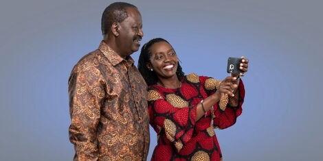 Azimio La Umoja-One Kenya presidential candidate Raila Odinga (left) and his running mate, Martha Karua (right) at a photoshoot in May 2022