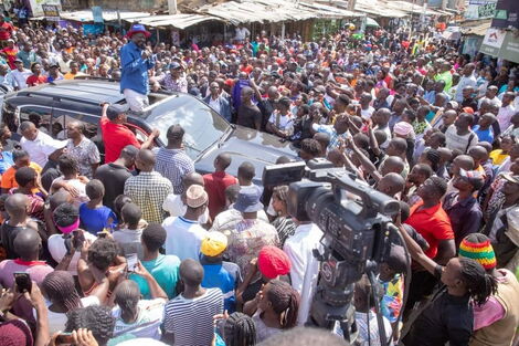 ODM party leader Raila Odinga addresses Mathare residents on Wednesday, October 12, 2022. 
