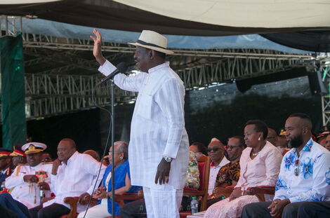 ODM leader Raila Odinga during Mashujaa Day celebrations in Kisii on October 20, 2020.