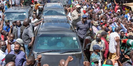 A photo of former Prime Minister Raila Odinga addressing a rally on Kibera on March 27, 2022.