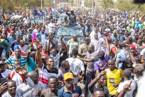 Raila Odinga adressing residents of Kisumu Town on February 18, 2023.