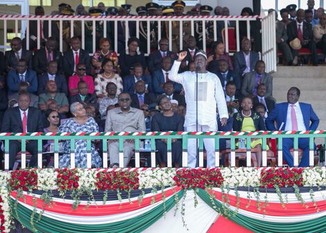 ODM leader Raila Odinga during Mashujaa Day celebrations in Kisii on October 20, 2020.