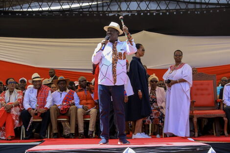 Raila Odinga addresses residents of Narok county during the BBI rally on February 22, 2020.