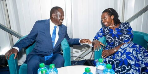 Azimio la Umoja presidential candidate Raila Odinga and his running mate Martha Karua during the launch of their manifesto on June 6, 2022.