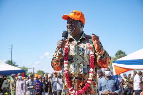 Orange Democratic Movement (ODM) leader Raila Odinga in Kwale County on November 16, 2021.