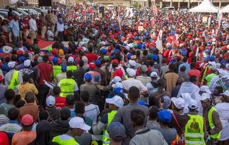 Presidential candidate Raila Odinga introduces Azimio leaders in Moyale, Marsabit County, June 23, 2022.