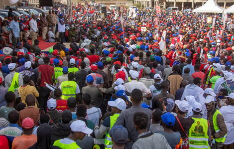 Presidential aspirant Raila Odinga leads Azimio leaders in Moyale, Marsabit County, June 23, 2022.