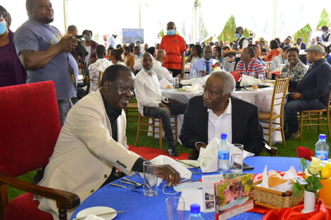 ODM leader Raila Odinga and MKF Chairman Peter Munga in Nairobi on Wednesday, December 8, 2021.
