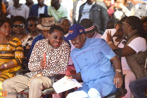 ODM leader Raila Odinga and Siaya governor James Orengo during burial of Barack Otieno Oduor