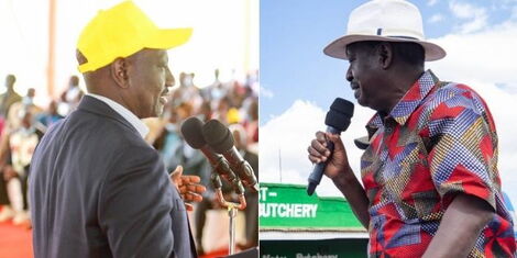 Deputy President William Ruto (left) and former Prime Minister Raila Odinga (right) campaign in Nairobi and Nakuru respectively in January 2022