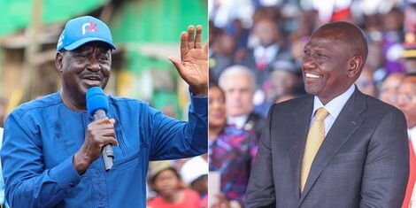 A collage of former Prime Minister Raila Odinga (left) and President William Ruto (right)