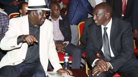 File image of Raila and Deputy President William Ruto