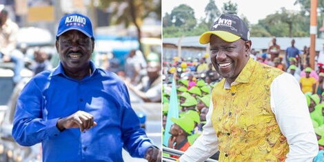 A collage image of former Prime Minister Raila Odinga (left) and Vice President William Ruto (right).