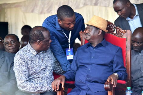 Undated Image of ODM leader Raila Odinga (right), FormerKakamega Governor Wycliffe Oparanya and secretary-general Edwin Sifuna
