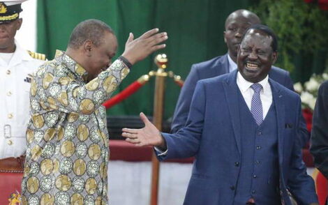 President Uhuru Kenyatta and ODM leader Raila Odinga at Bomas of Kenya