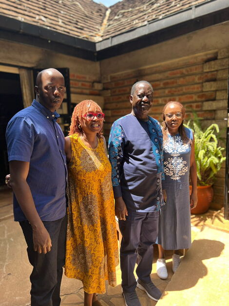 Raila Odinga Junior his wife Yvonne Wambui, ODM leader Raila Odinga and Yvonne's mother during the visit in Murang'a on Saturday January 29, 2022