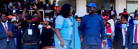 ODM leader Raila Odinga and his wife Mama Ida Odinga at Kasarani stadium on Friday, December 10, 2021. 