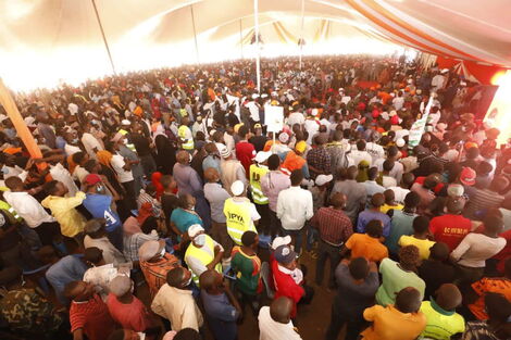 Isiolo residents attending a meeting with Orange Democratic Movement (ODM) leader, Raila Odinga on Saturday, October 16, 2021.