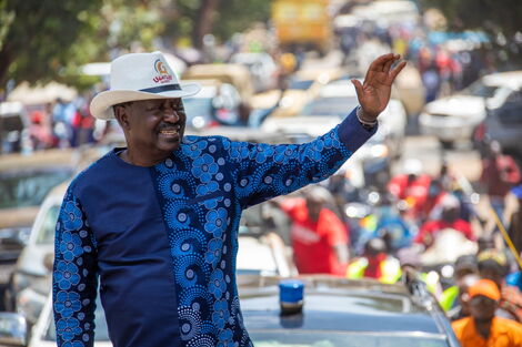 ODM Party leader Raila Odinga making an entry into Ihura Stadium in Murang'a on Saturday January 29, 2022