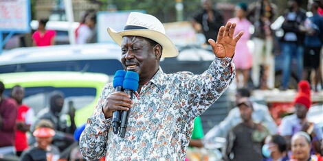 File photo of former Prime Minister Raila Odinga speaking at a public rally 