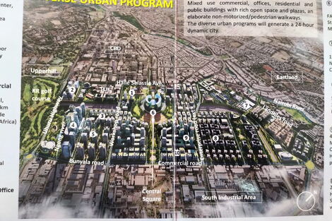 A photo of the proposed plan of Nairobi Railway City unveiled by Nairobi Governor Mike Sonko on Friday, March 13, 2020.