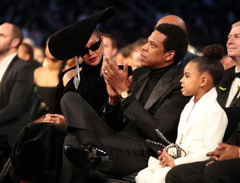 Recording artists Beyonce, Jay Z and daughter Blue Ivy Carter attend the 60th Annual GRAMMY Awards at Madison Square Garden on January 28, 2018 in New York City.