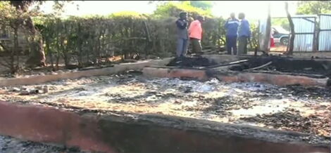 Remains of a fire that razed down Pastor Jediel Munoru's house in Meru County.