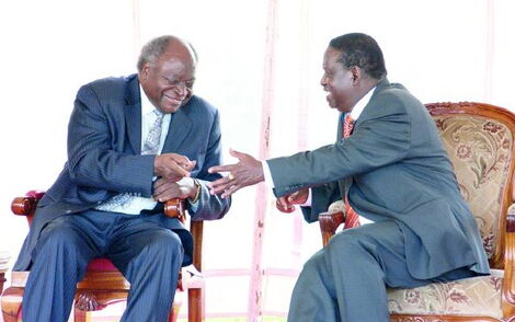 Retired President Mwai Kibaki with ODM leader Raila Odinga